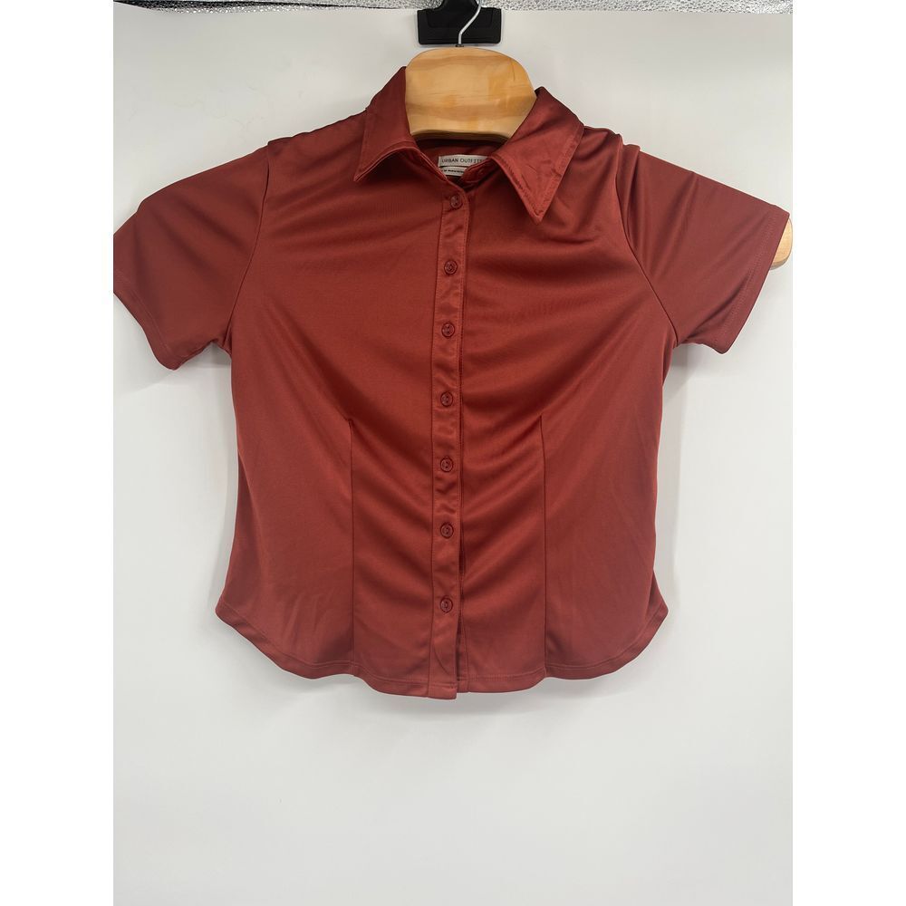Urban‎ Outfitters Orange Satin Button Down Short Sleeve Top Sz M